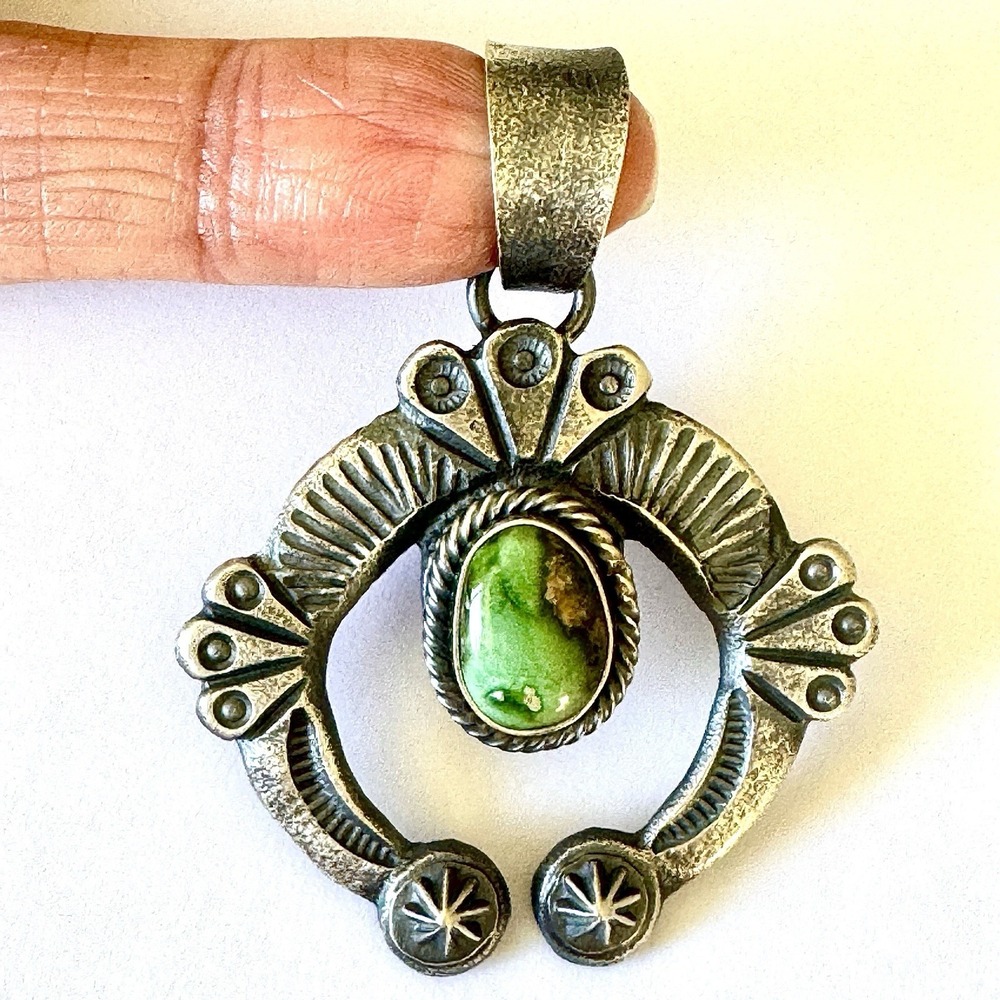 Navajo Turquoise Naja Pendant 2in Signed Billah‎ Squash Native American Handmade